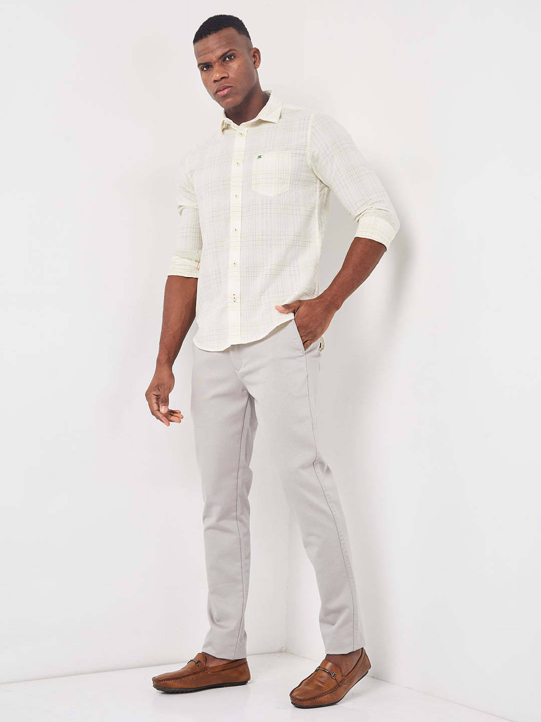 Killer Men Light Green Checks Slim Fit Shirts