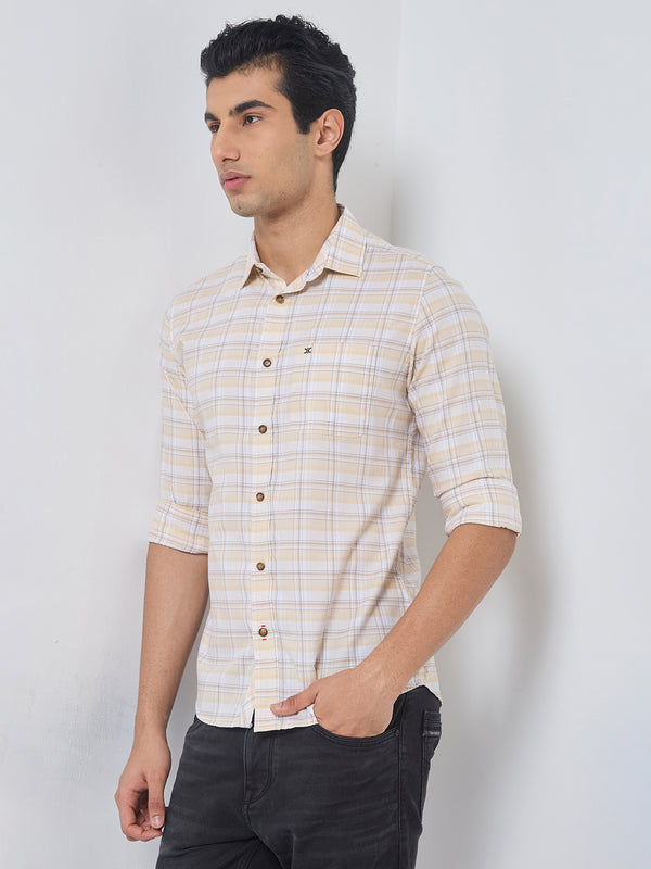 Killer Men Light Yellow Checks Slim Fit Shirts