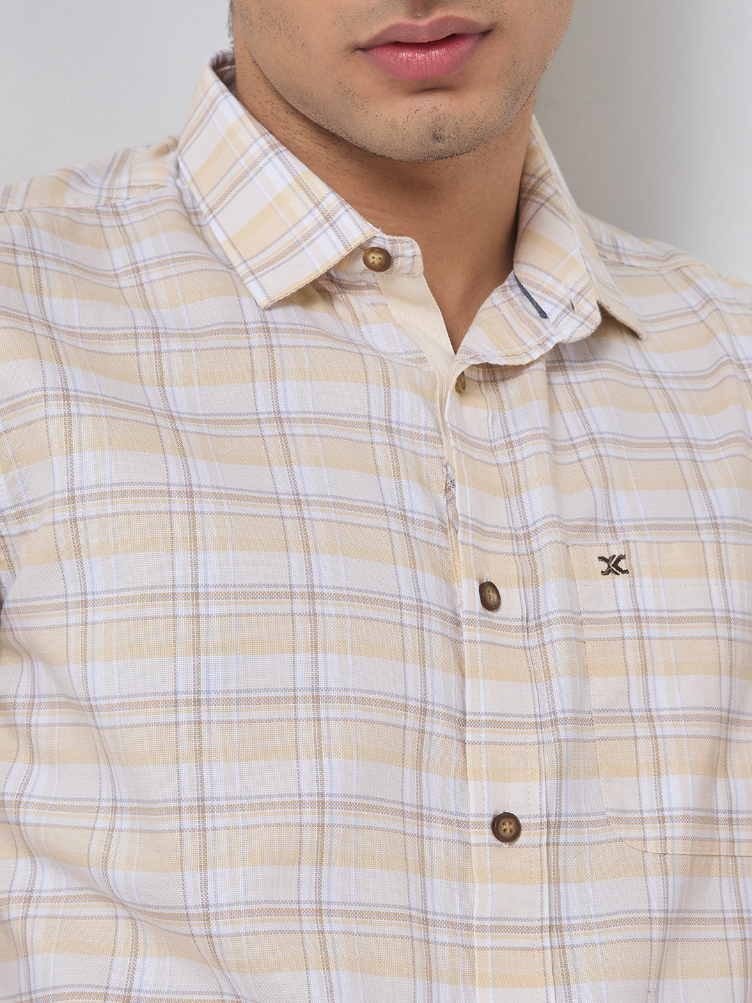 Killer Men Light Yellow Checks Slim Fit Shirts
