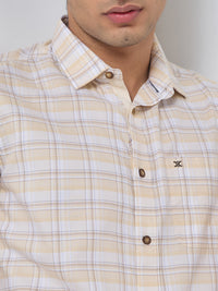 Killer Men Light Yellow Checks Slim Fit Shirts