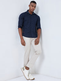 Killer Men Navy Blue Printed Slim Fit Shirts
