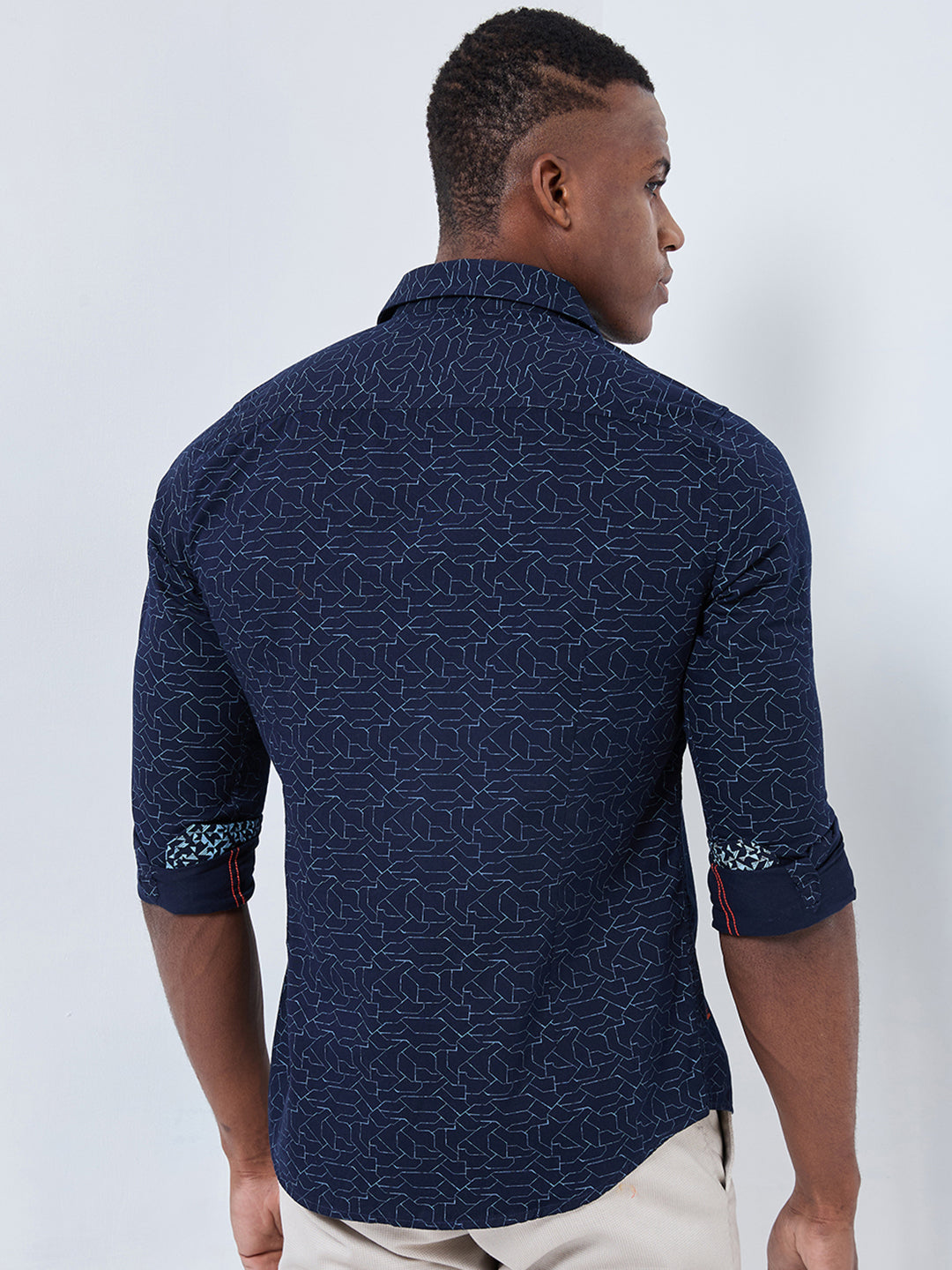 Killer Men Navy Blue Printed Slim Fit Shirts