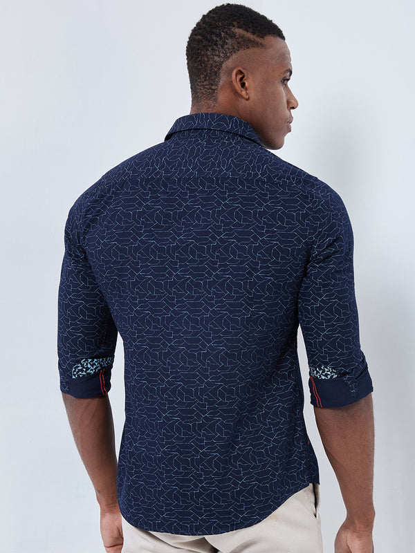 Killer Men Navy Blue Printed Slim Fit Shirts