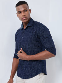 Killer Men Navy Blue Printed Slim Fit Shirts