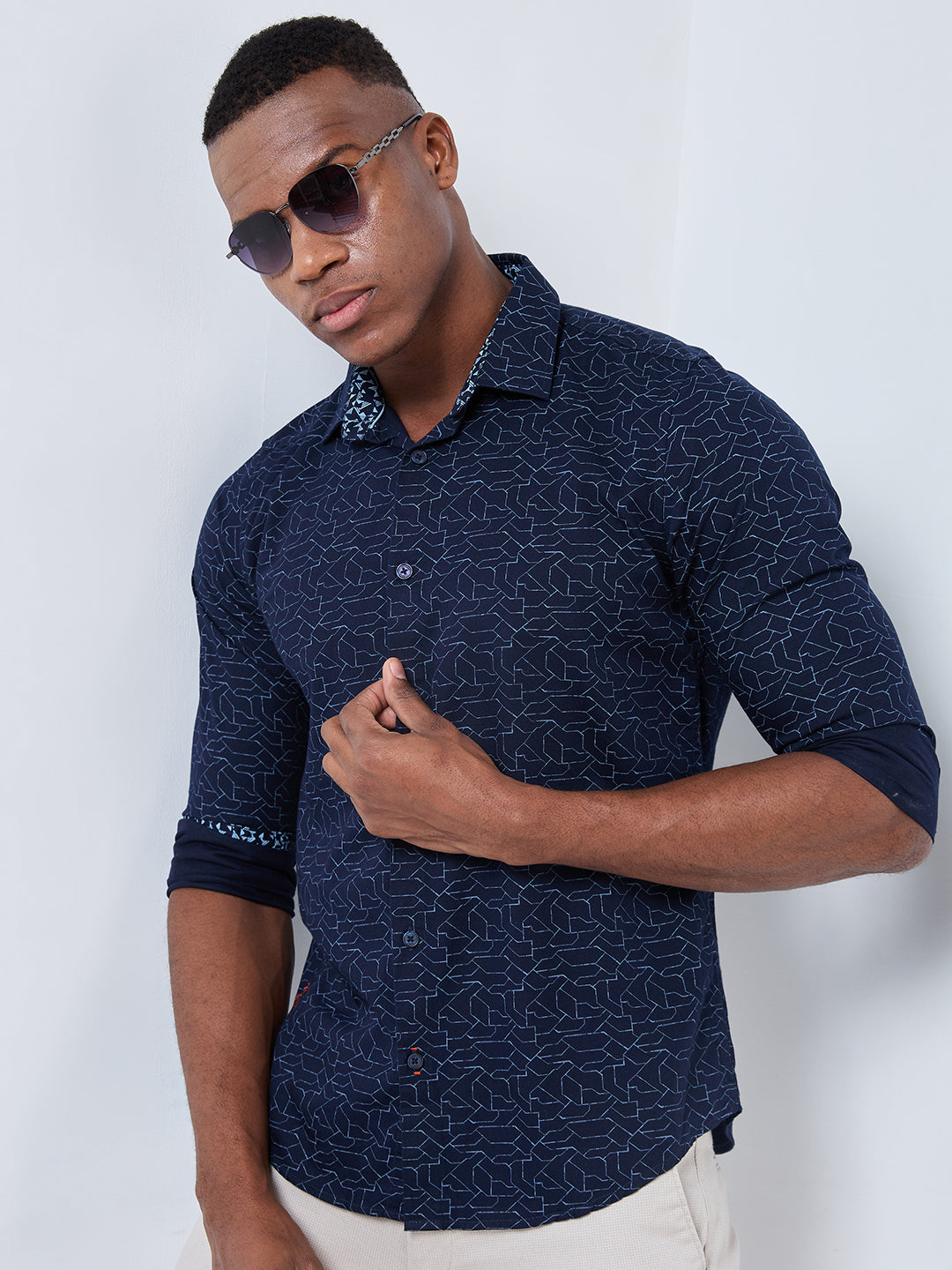 Killer Men Navy Blue Printed Slim Fit Shirts