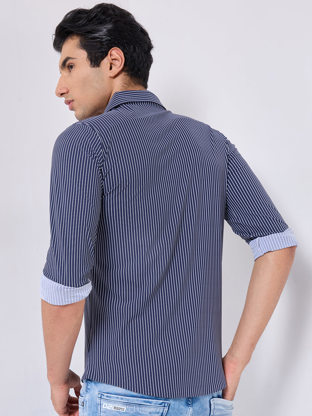 Killer Men Blue Stripe Slim Fit Shirts