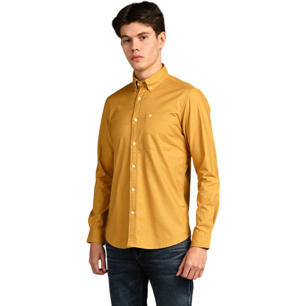 Killer Men Mustard Solid Slim Fit Shirts