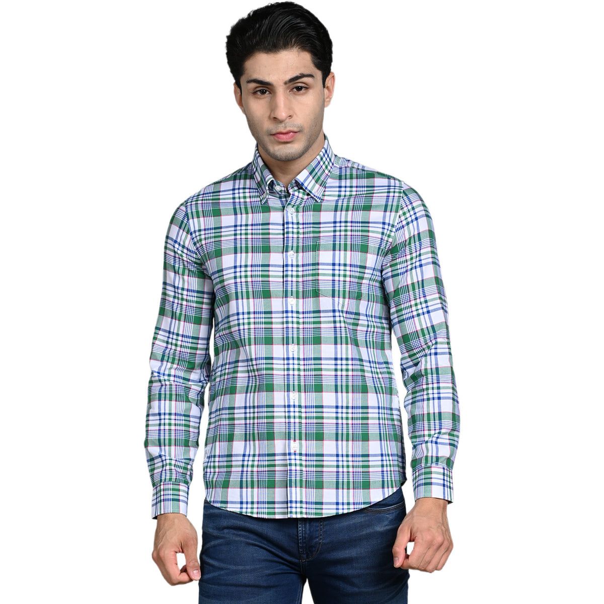 Killer Men Green Checks Slim Fit Shirts
