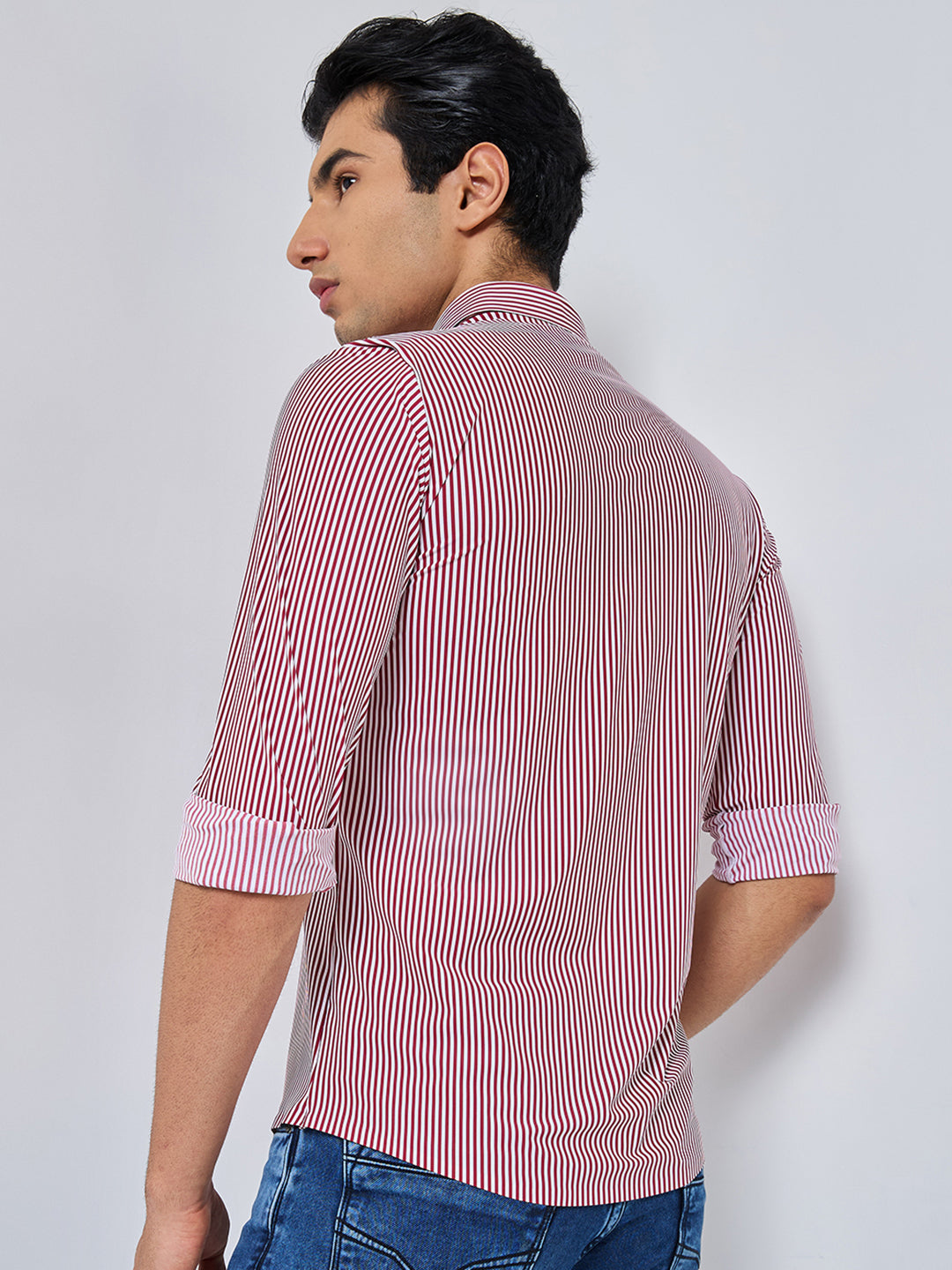 Killer Men Maroon Stripe Slim Fit Shirts