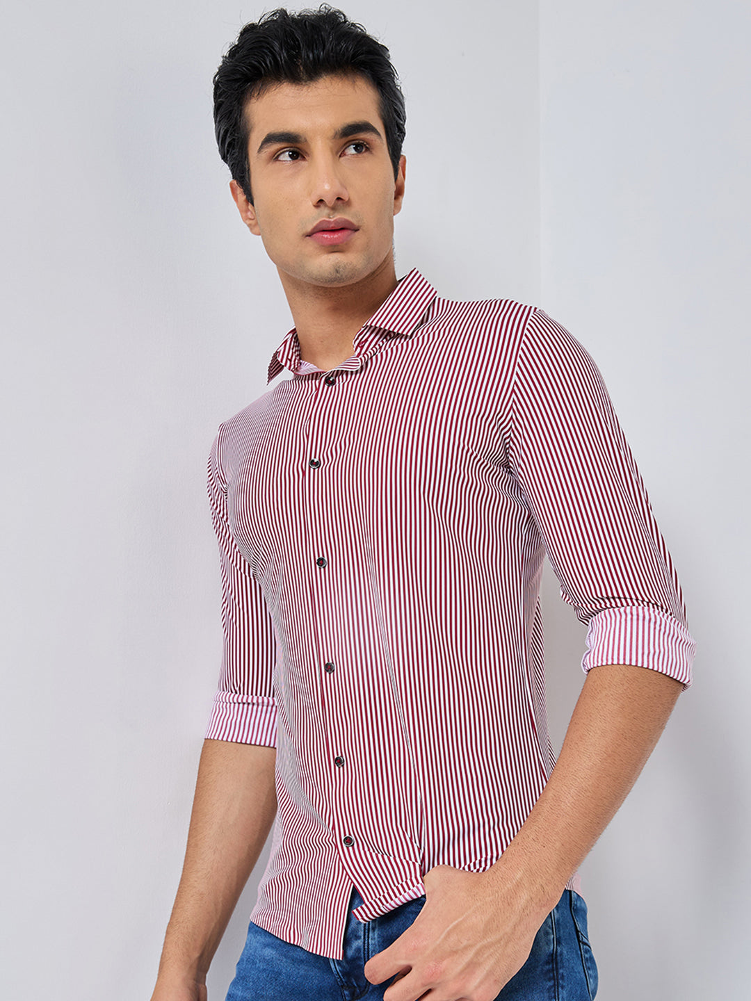 Killer Men Maroon Stripe Slim Fit Shirts