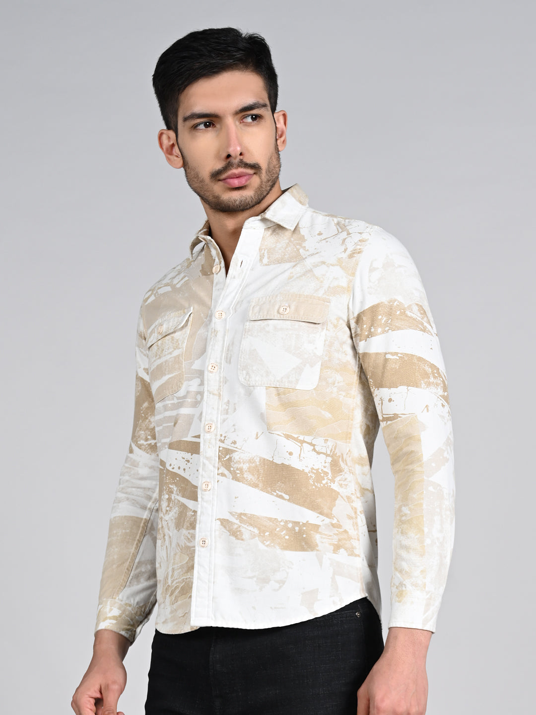 Killer Men Beige Printed Slim Fit Shirts