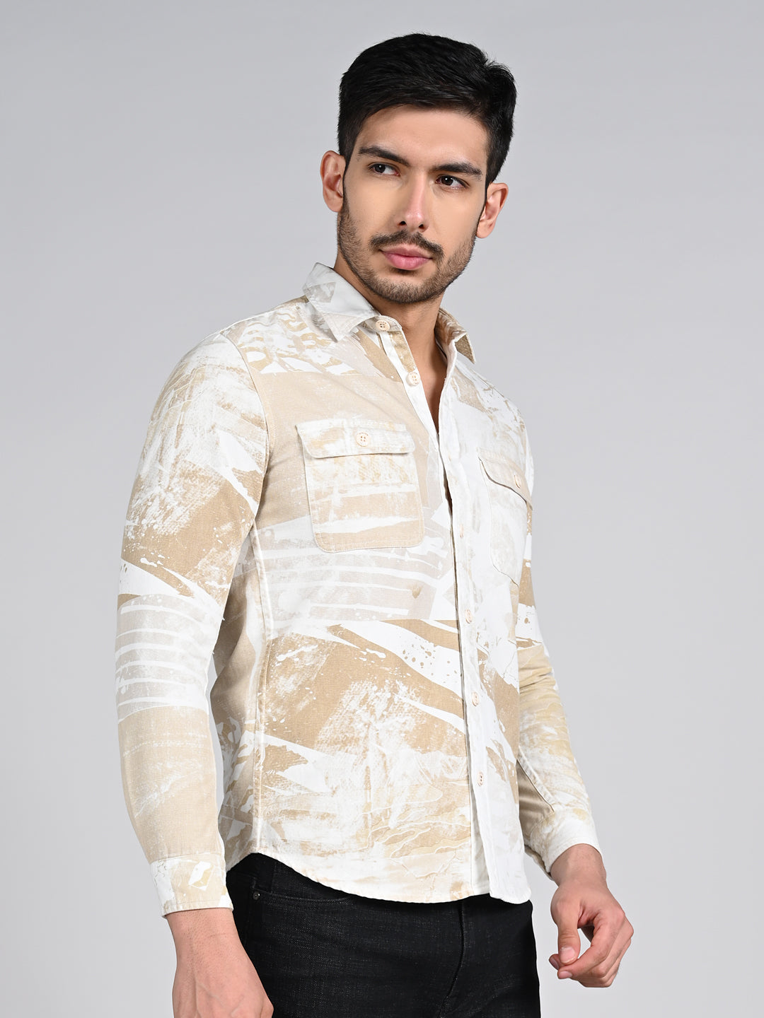 Killer Men Beige Printed Slim Fit Shirts