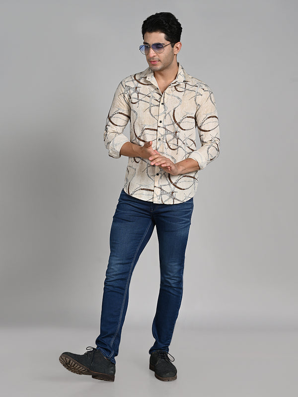 Killer Men Cream Printed Slim Fit Shirts