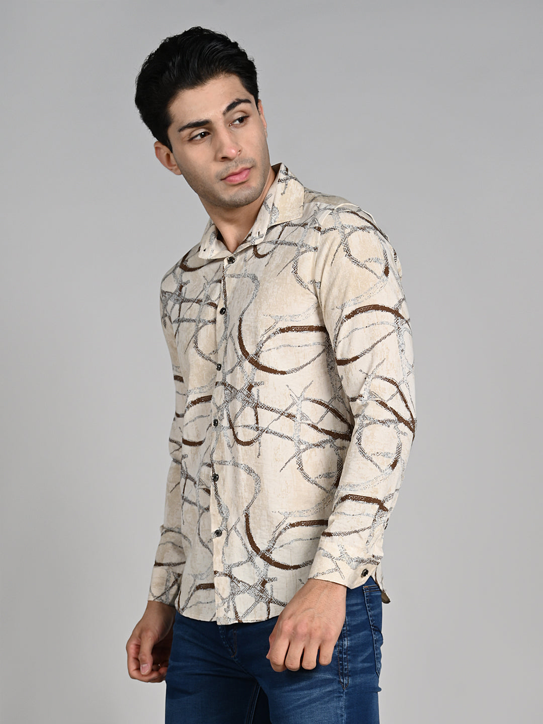 Killer Men Cream Printed Slim Fit Shirts