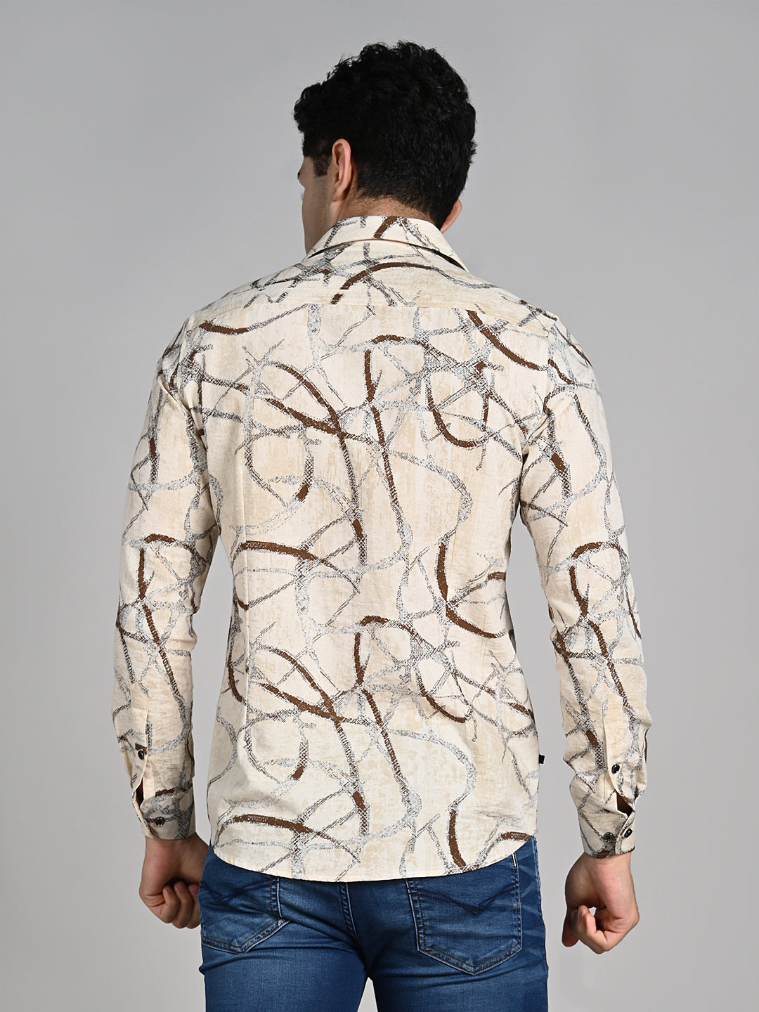 Killer Men Cream Printed Slim Fit Shirts