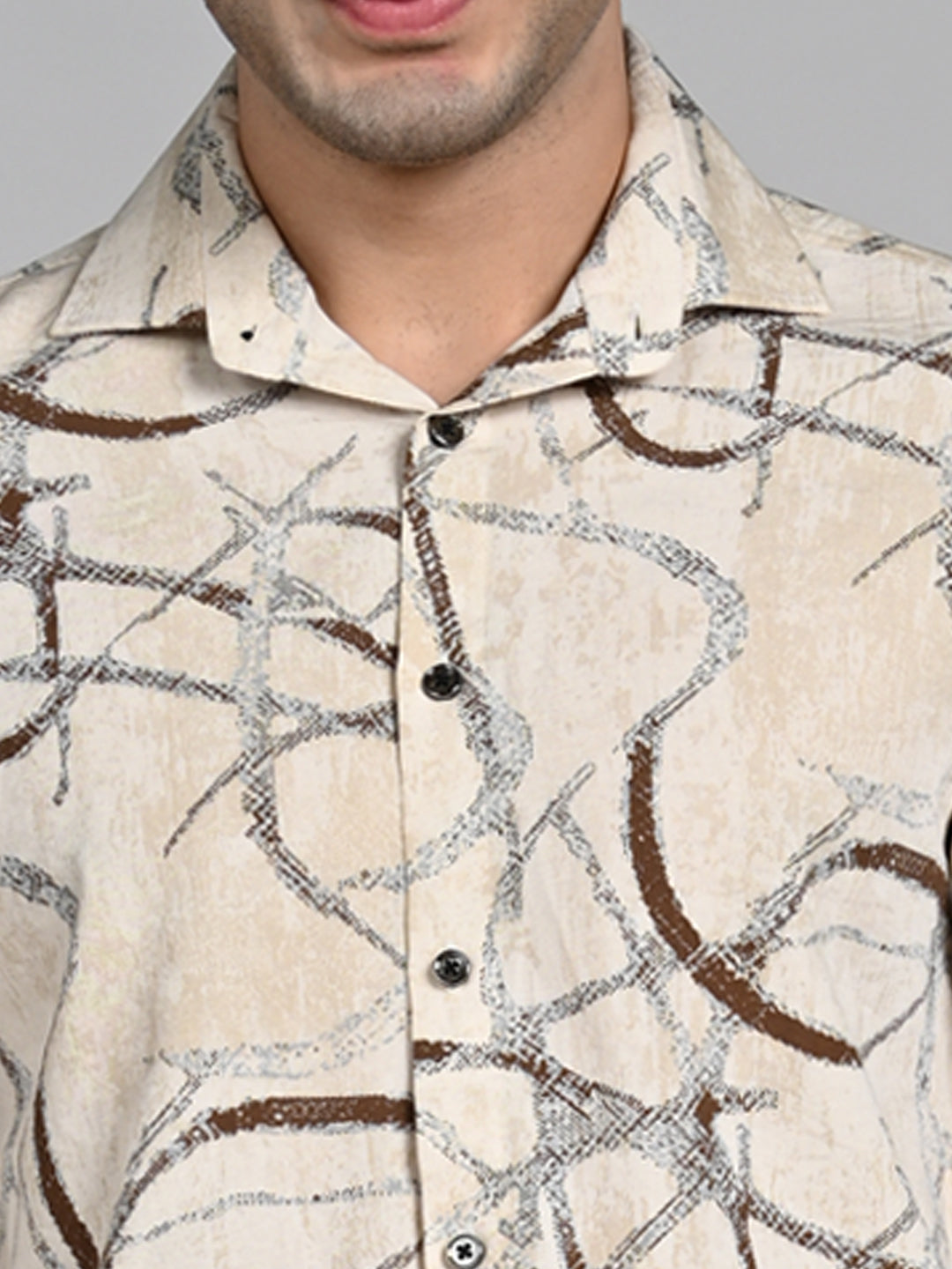 Killer Men Cream Printed Slim Fit Shirts