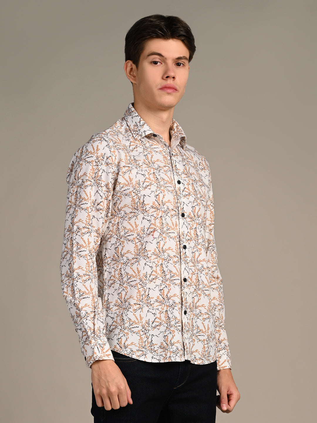 Killer Men Brown Printed Slim Fit Shirts