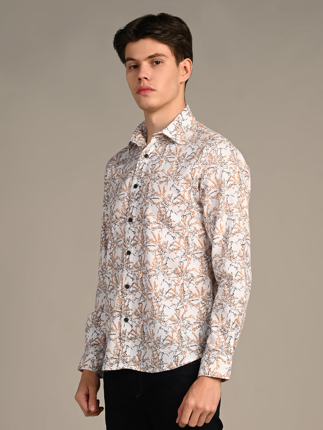 Killer Men Brown Printed Slim Fit Shirts