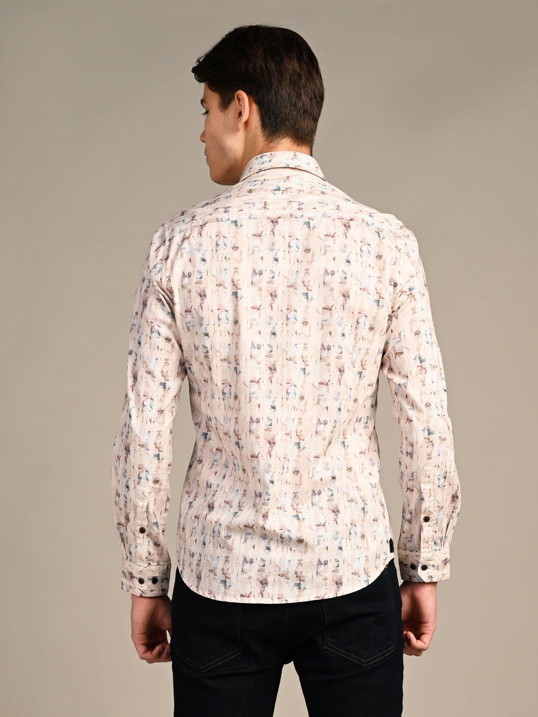 Killer Men Beige Printed Slim Fit Shirts