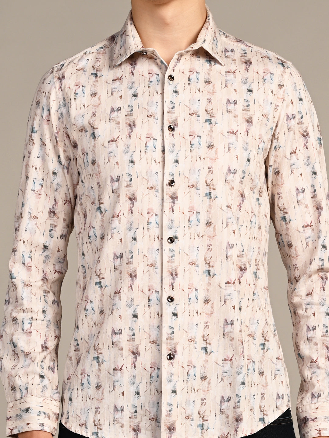 Killer Men Beige Printed Slim Fit Shirts