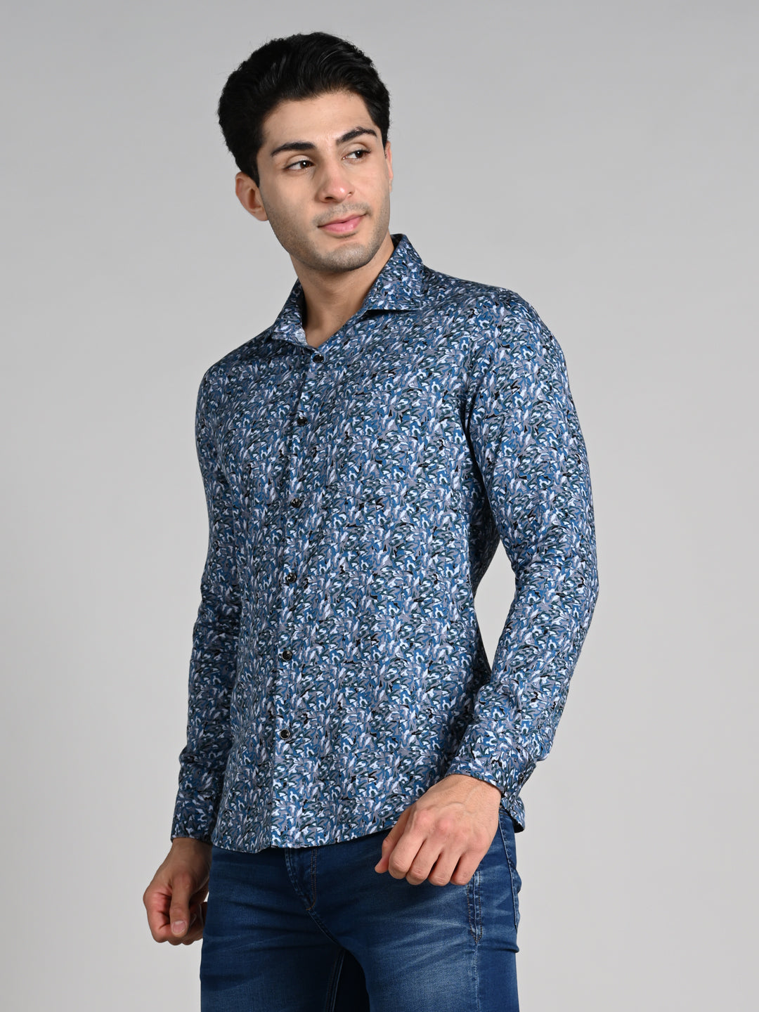 Killer Men Grey Printed Slim Fit Shirts