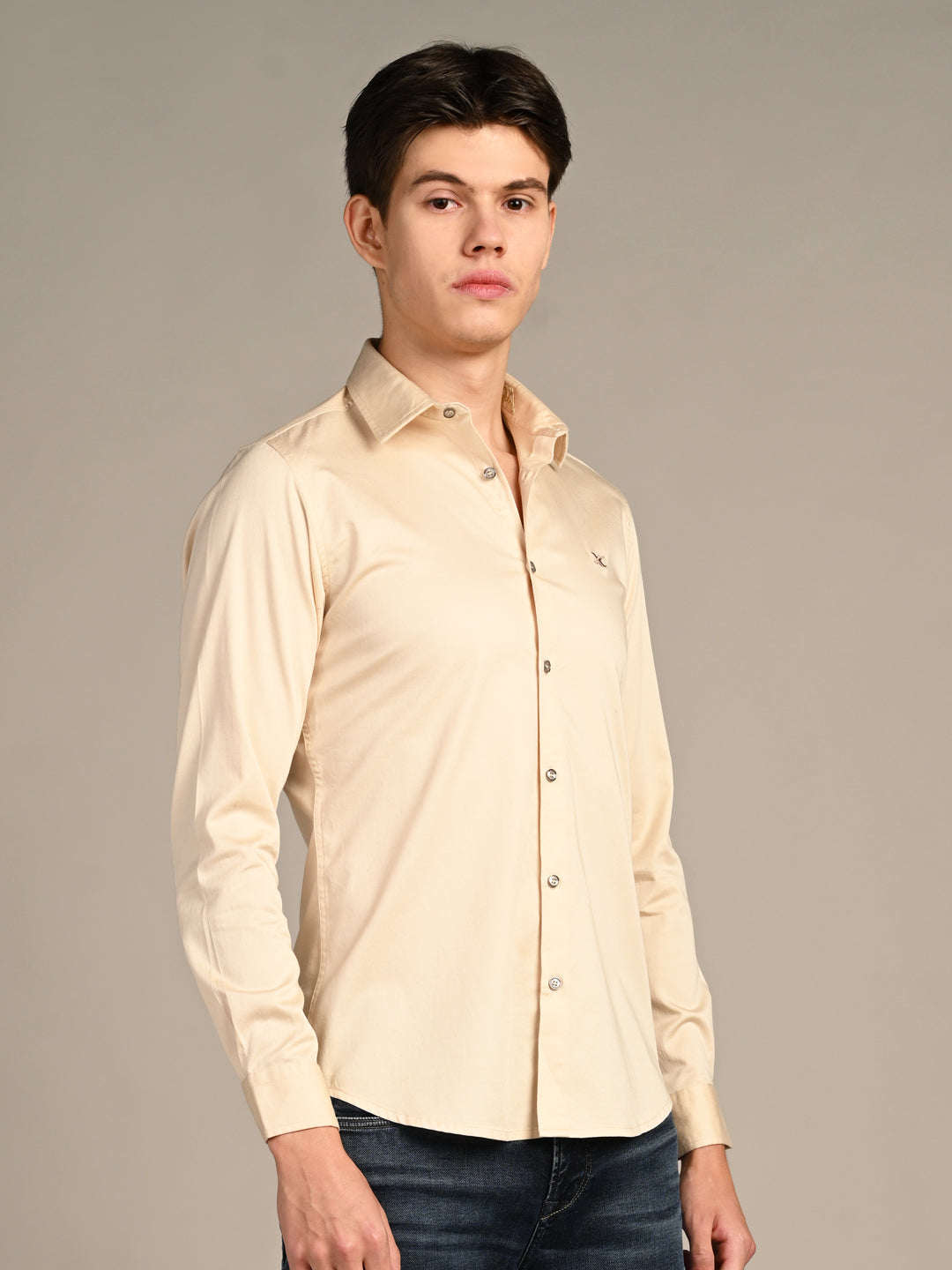 Killer Men Cream Solid Slim Fit Shirts