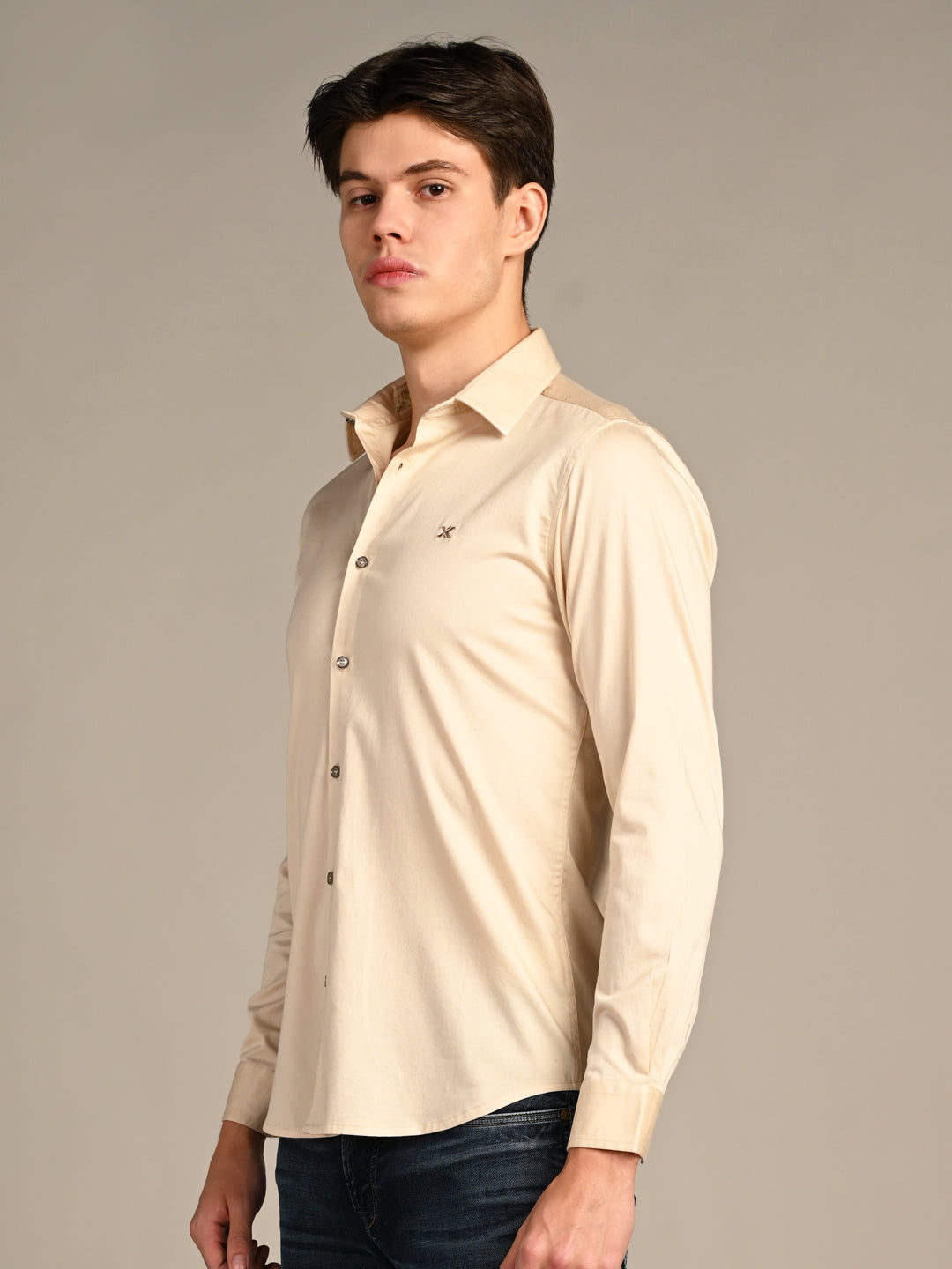 Killer Men Cream Solid Slim Fit Shirts