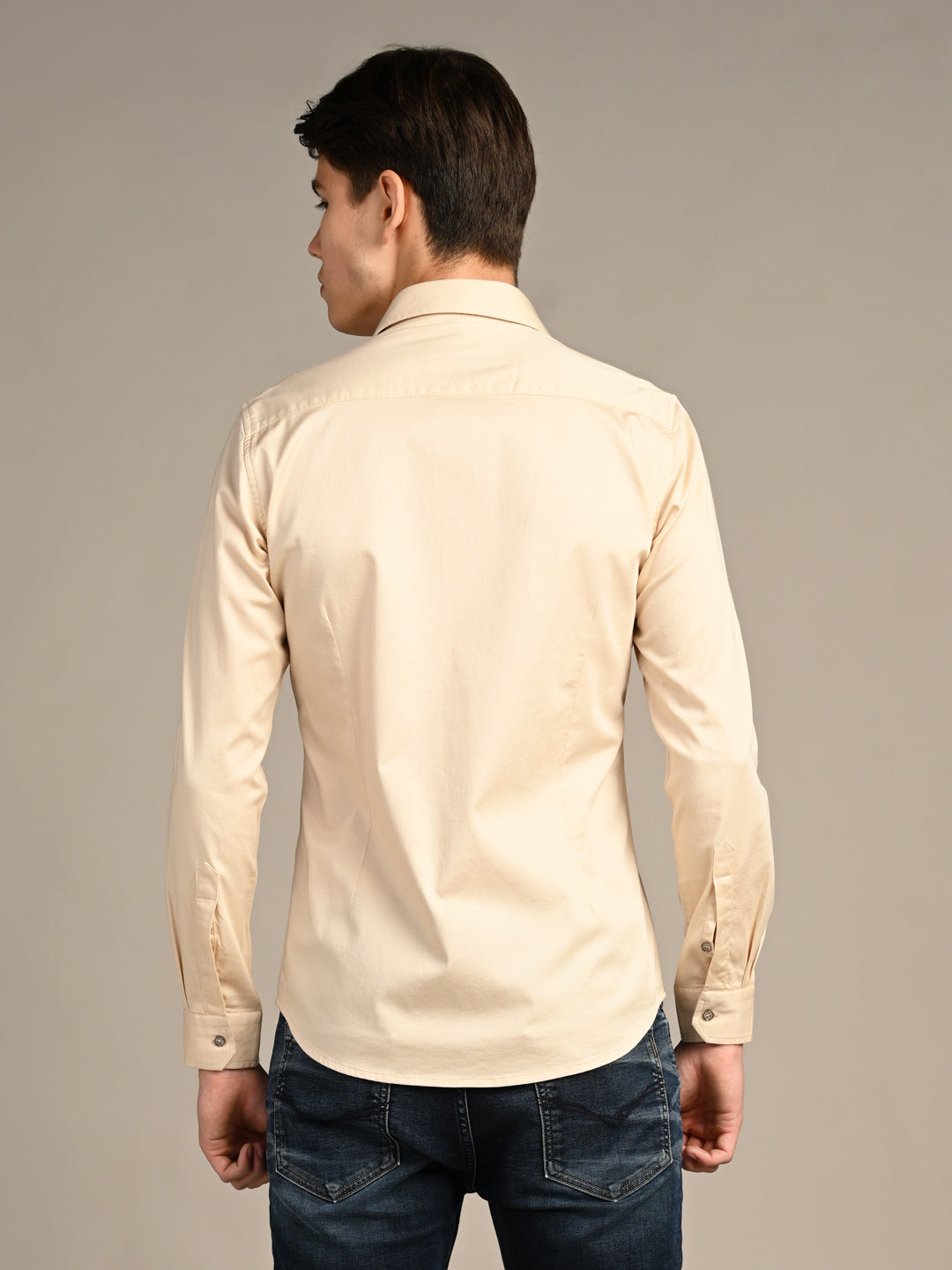 Killer Men Cream Solid Slim Fit Shirts