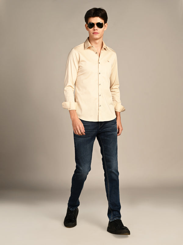 Killer Men Cream Solid Slim Fit Shirts