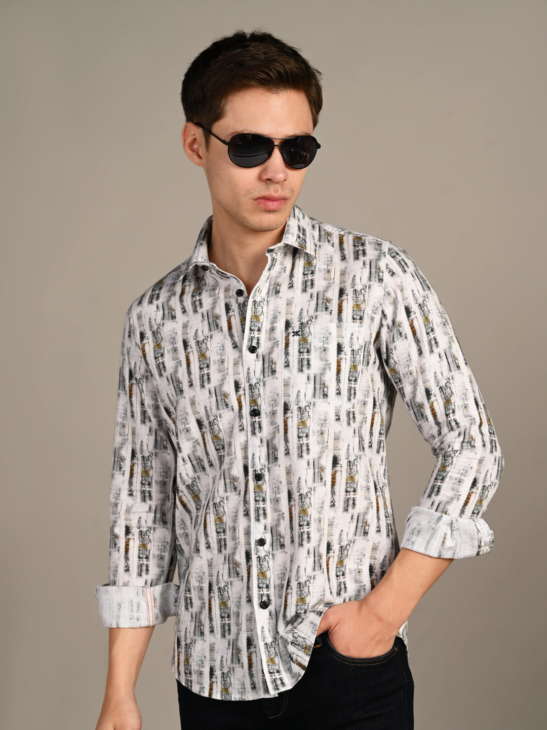 Killer Men Brown Printed Slim Fit Shirts