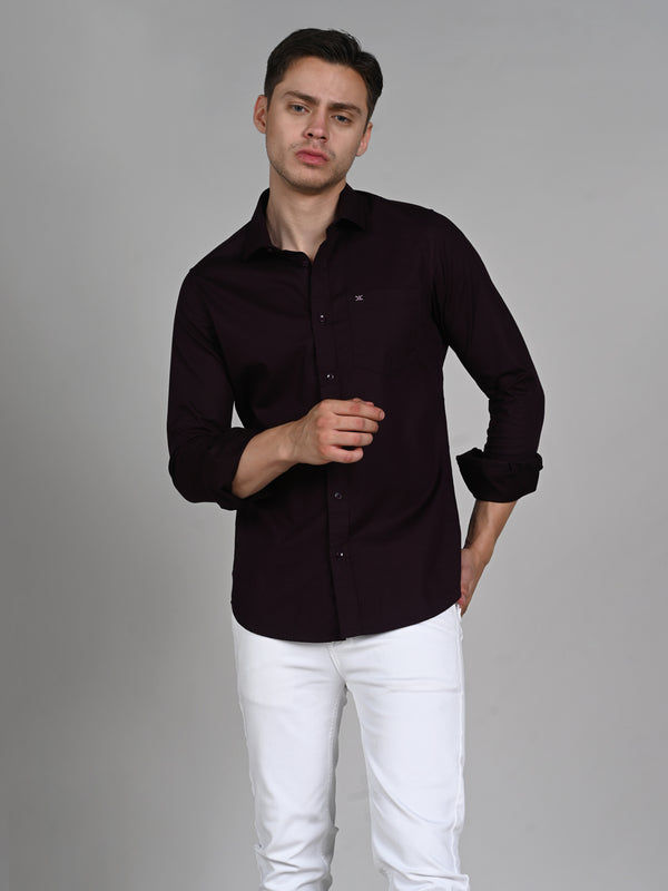 Killer Men Wine Solid Slim Fit Shirts
