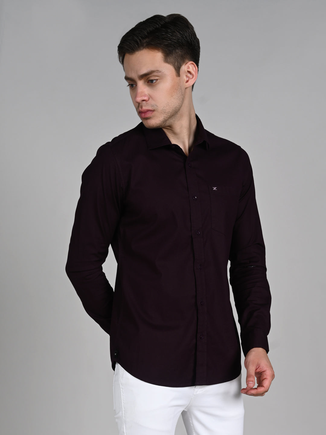 Killer Men Wine Solid Slim Fit Shirts