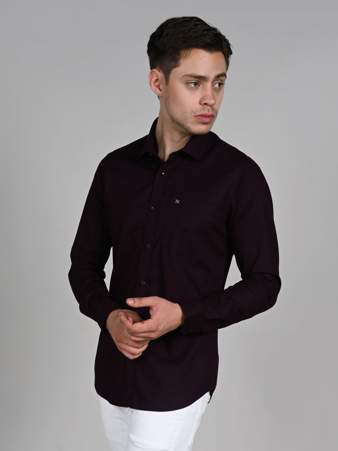 Killer Men Wine Solid Slim Fit Shirts