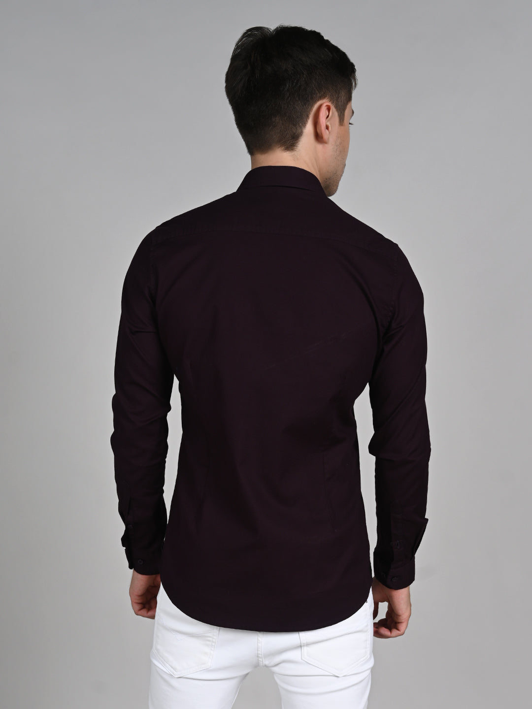 Killer Men Wine Solid Slim Fit Shirts