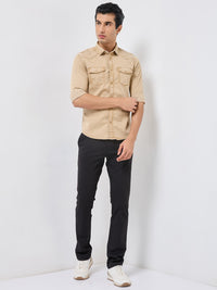 Killer Men Khaki Solid Slim Fit Shirts