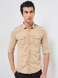 Killer Men Khaki Solid Slim Fit Shirts