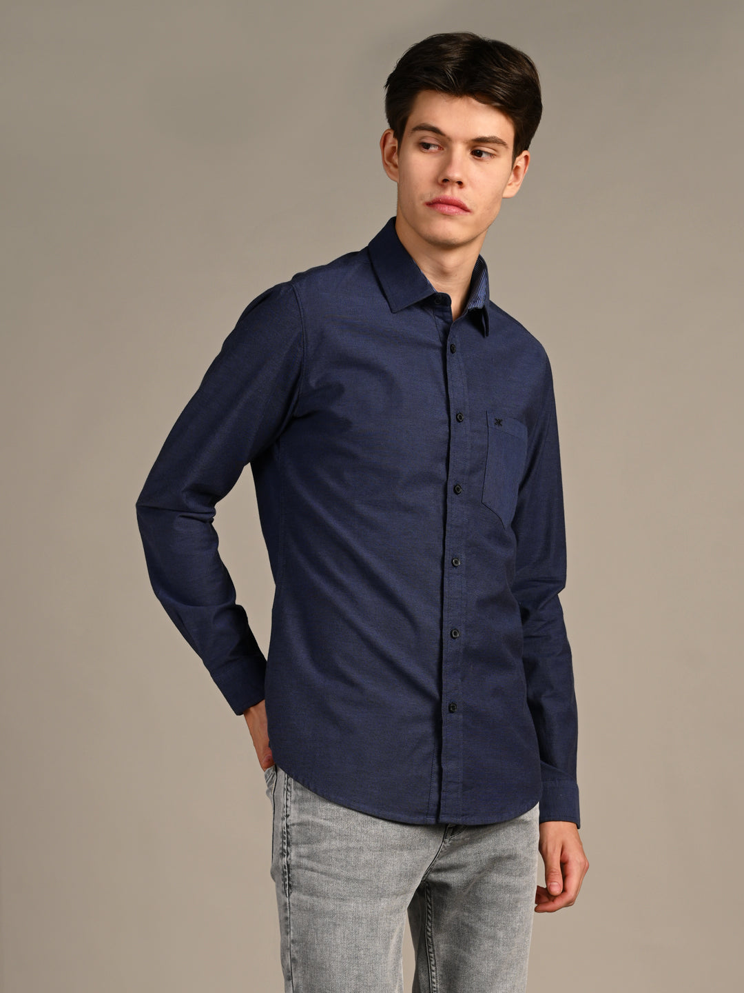 Killer Men Grey Solid Slim Fit Shirts