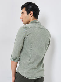 Killer Men Light Green Solid Slim Fit Shirts