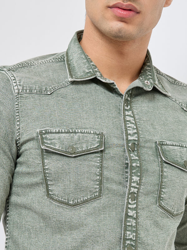 Killer Men Light Green Solid Slim Fit Shirts