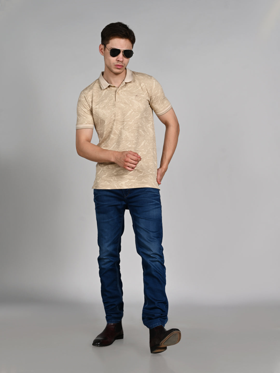 Killer Men Beige Printed Slim Fit T-Shirt