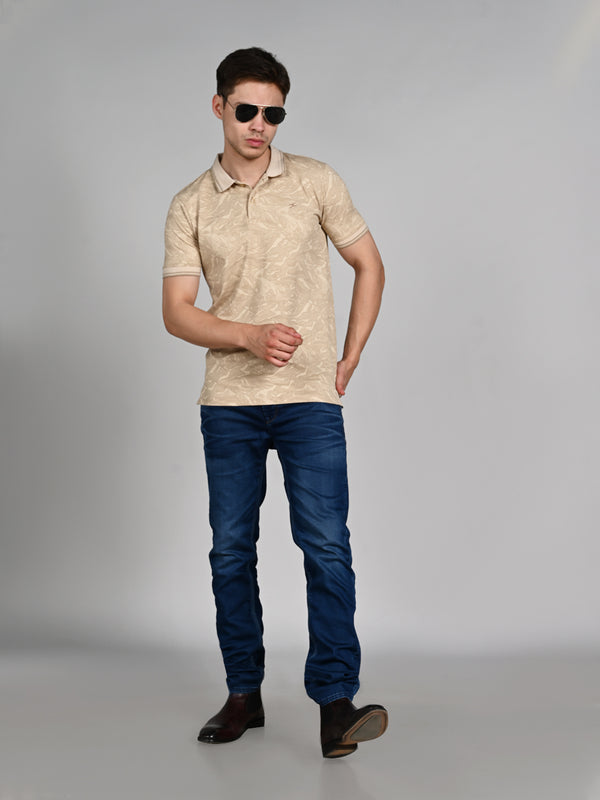 Killer Men Beige Printed Slim Fit T-Shirt
