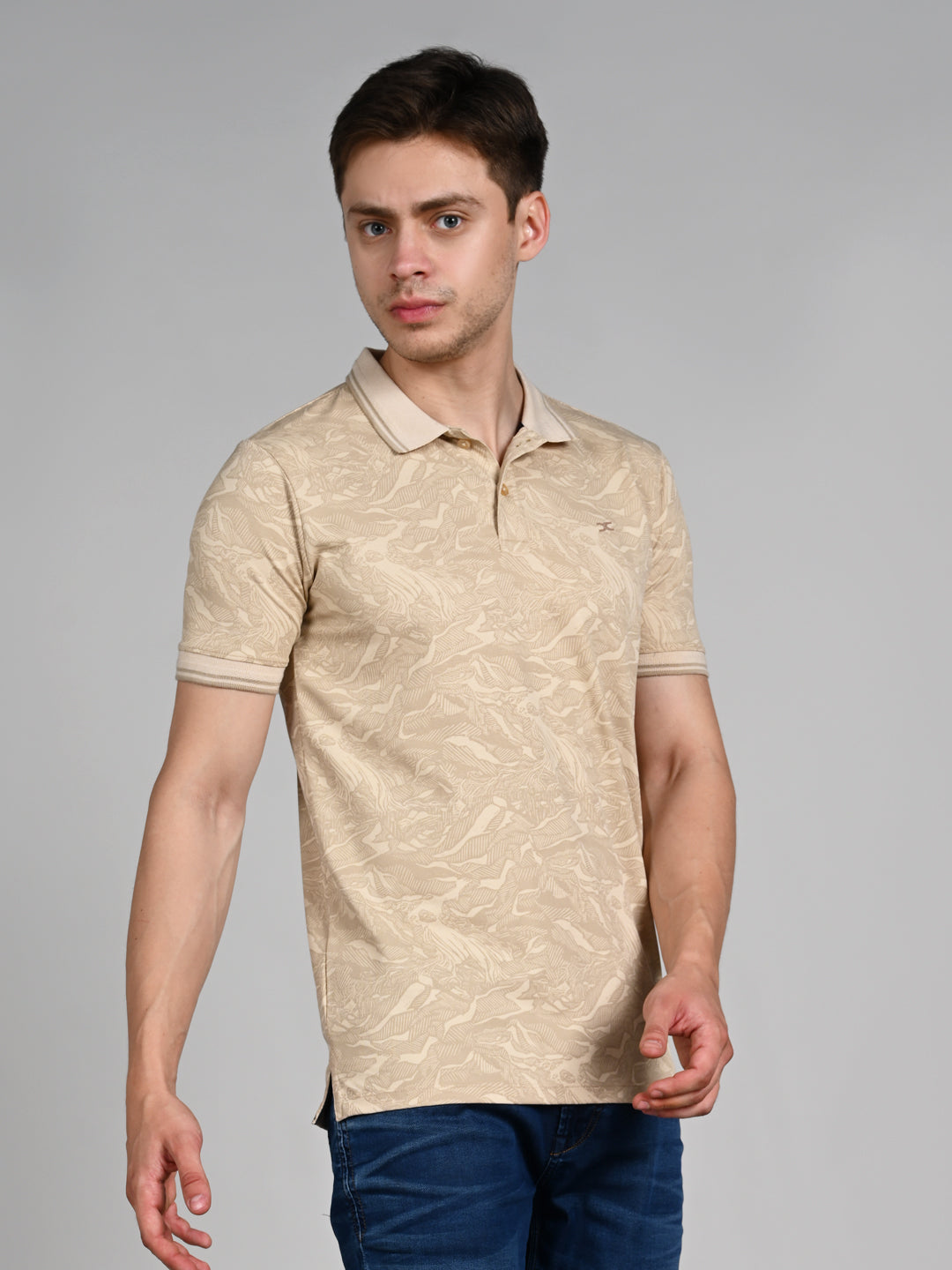 Killer Men Beige Printed Slim Fit T-Shirt