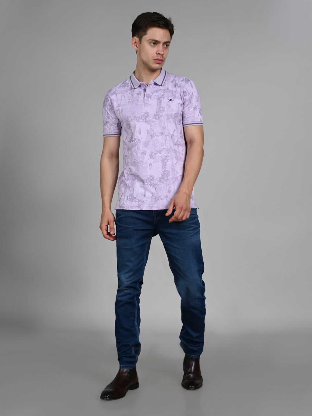 Killer Men Light Purple Printed Slim Fit T-Shirt
