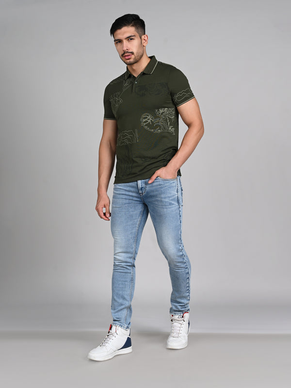 Killer Men Olive Printed Slim Fit T-Shirt