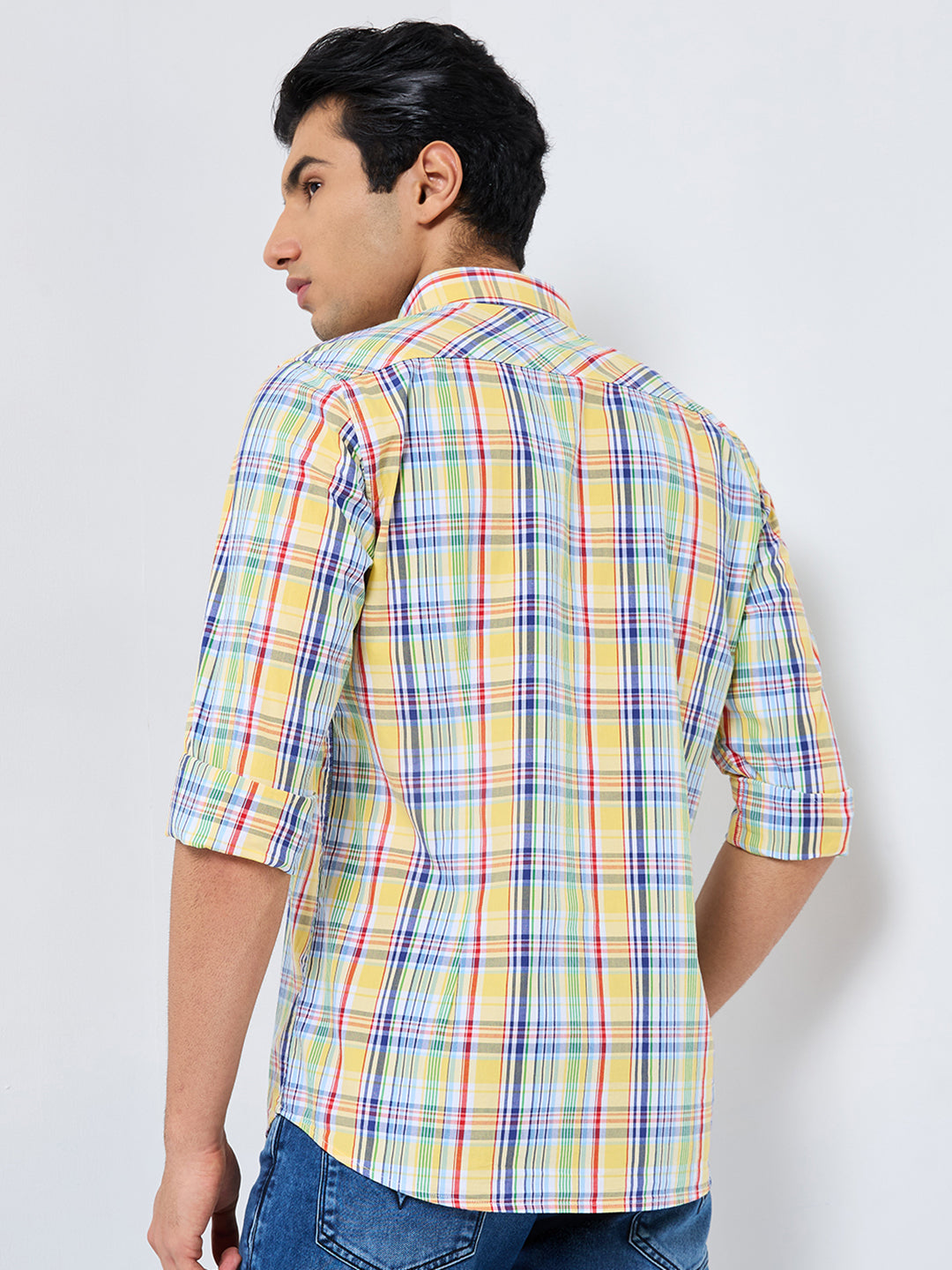 Killer Men Yellow Checks Slim Fit Shirts