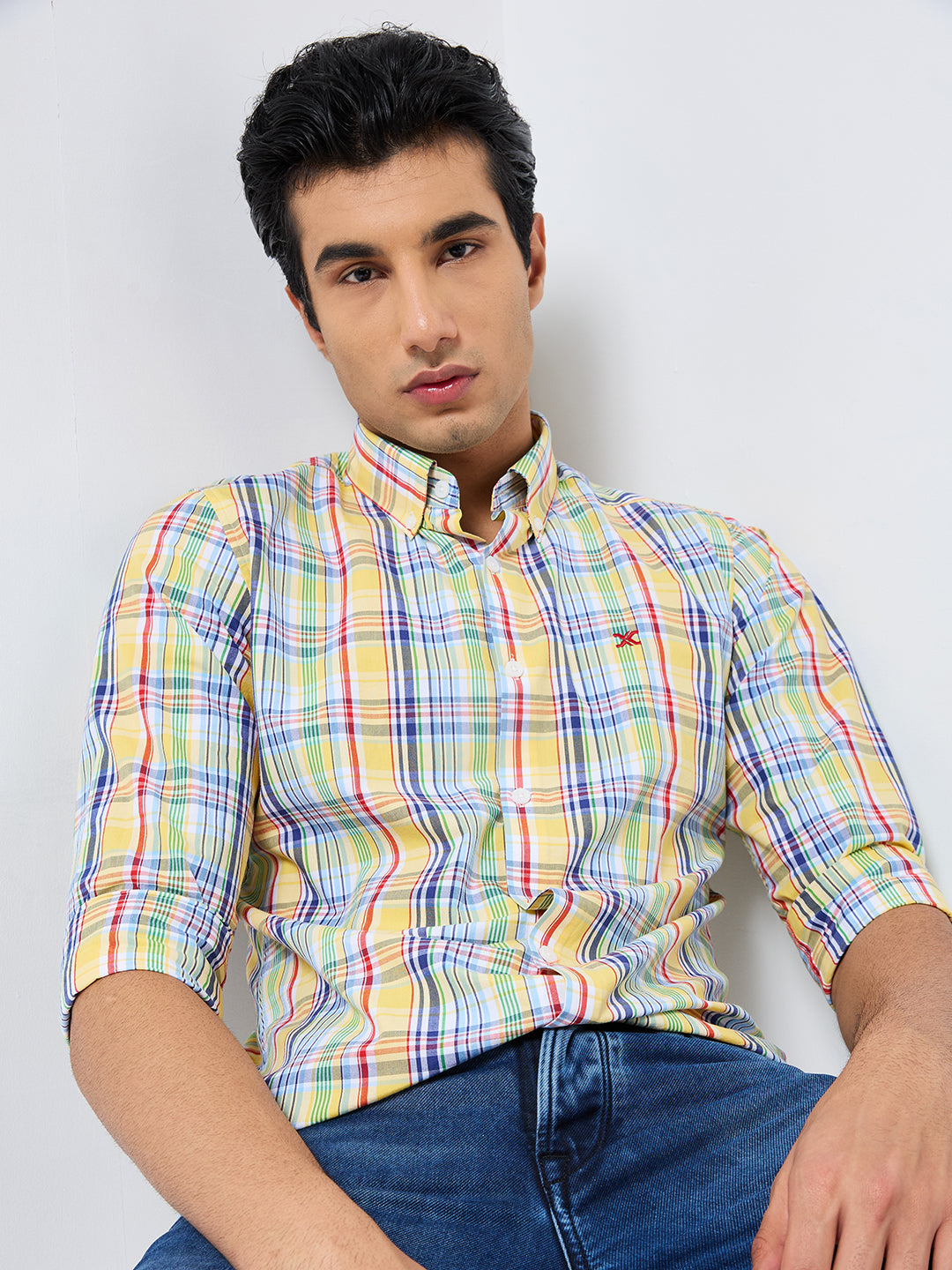 Killer Men Yellow Checks Slim Fit Shirts