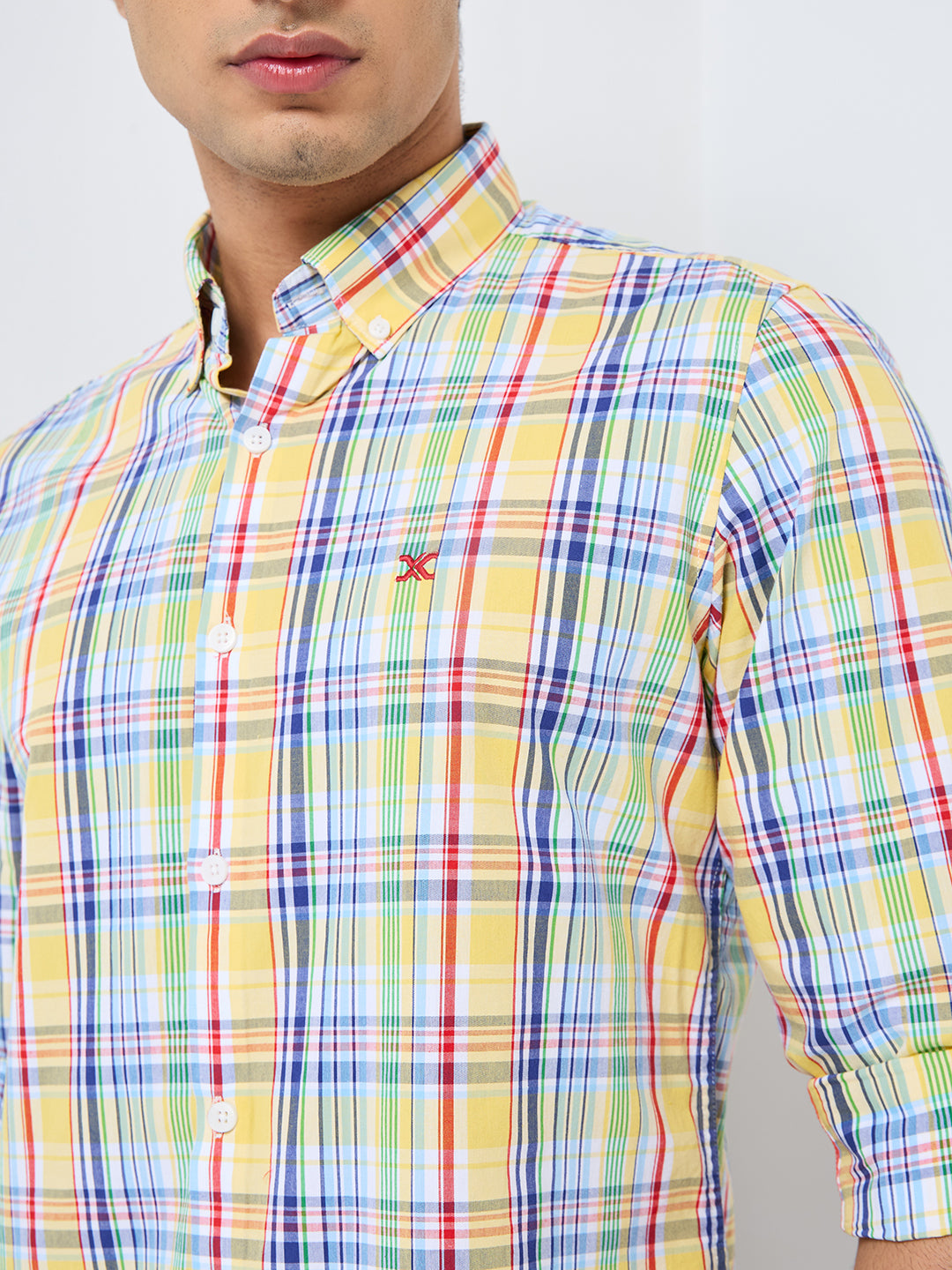 Killer Men Yellow Checks Slim Fit Shirts