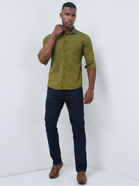 Killer Men Olive Solid Slim Fit Shirts