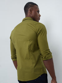 Killer Men Olive Solid Slim Fit Shirts