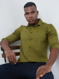 Killer Men Olive Solid Slim Fit Shirts